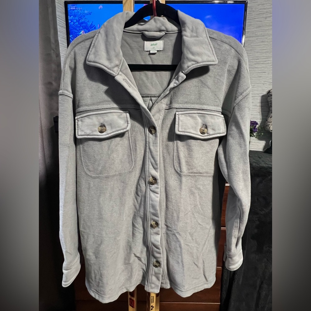 aerie Light Gray Button-Front Utility Jacket